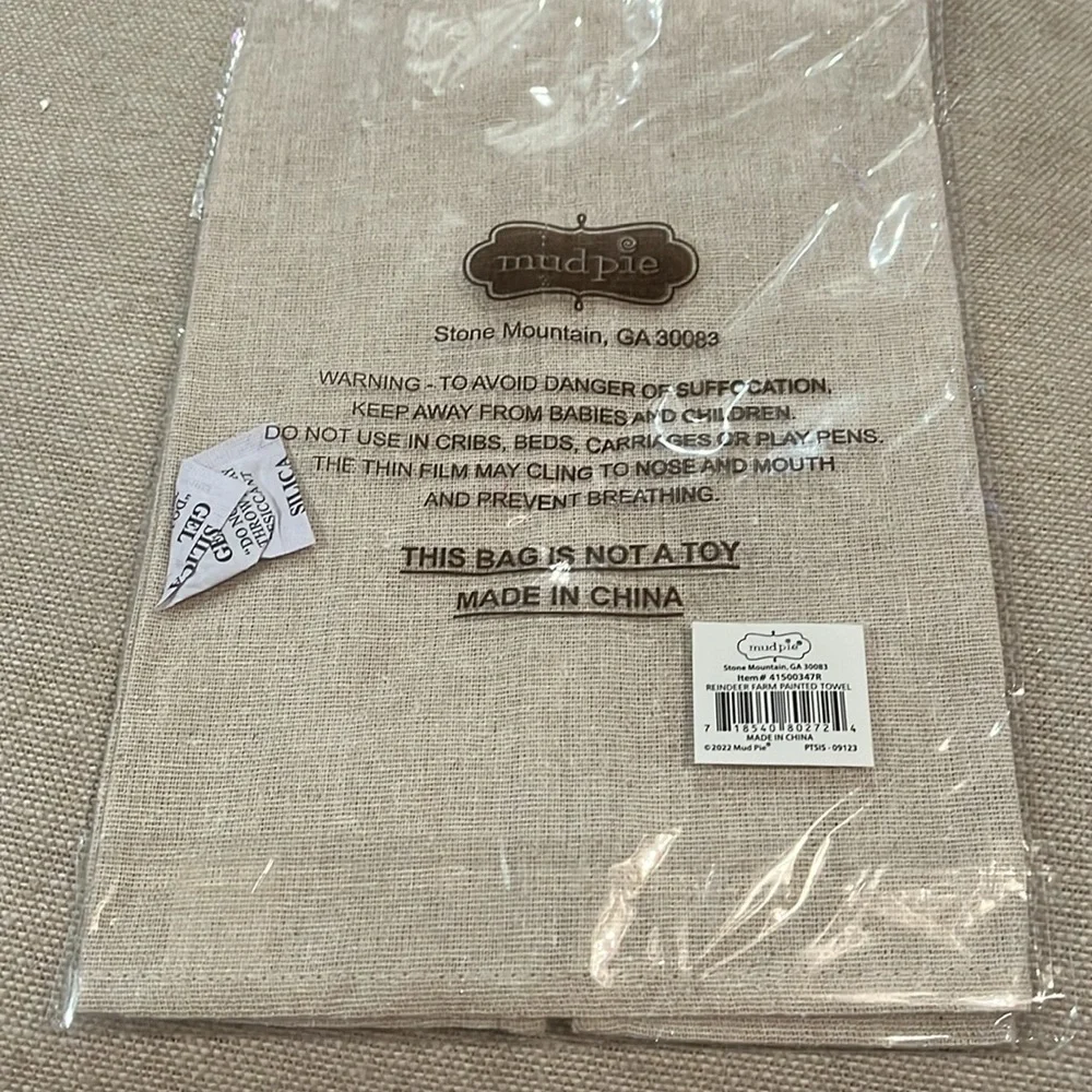 Mud Pie Painted Farmhouse Reindeer Towel/NWT